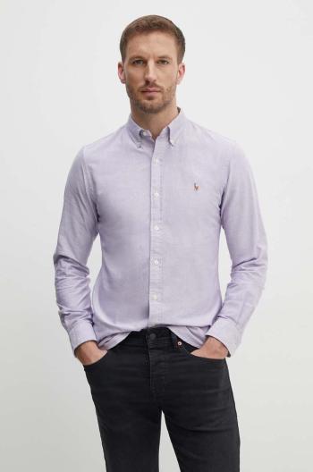 Bavlněná košile Polo Ralph Lauren fialová barva, slim, s límečkem button-down