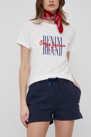 Bavlněné šortky Pepe Jeans Calista Short dámské, tmavomodrá barva, hladké, medium waist