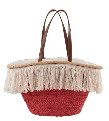 Tmavě růžová plážová taška/ košík s třásněmi Beach tassel  - 48*18*30cm 93738 tmavě růžová