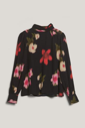 HALENKA GANT FLORAL PRINT MOCK NECK BLOUSE BLACK