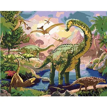 Zuty - Malování podle čísel - DINOSAUŘI (IMAGE WORLD-AP), 80x100 cm, vypnuté plátno na rám (HRAmmb04659nad)