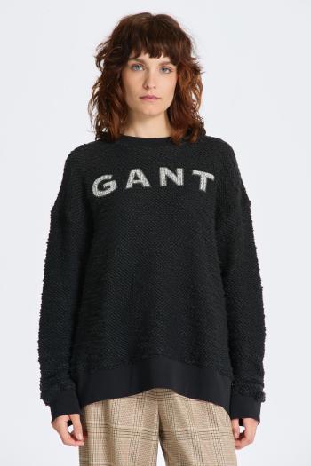 MIKINA GANT REL BOUCLE APPLIQUE C-NECK SWEAT EBONY BLACK