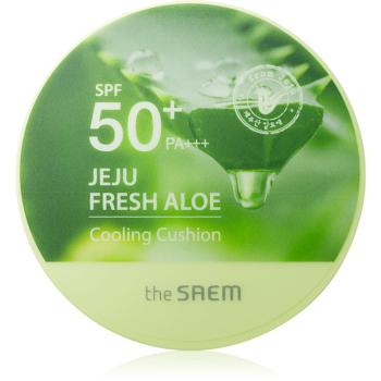 The Saem Jeju Fresh Aloe Cooling Cushion tartós alapozó sminkszivaccsal SPF 50+ nyugtató hatással árnyalat Natural Beige 12 g