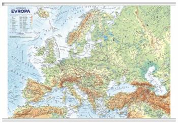 Evropa - obecně zeměpisná mapa, office, nástěnná, 1 : 4 500 000 (s lištami v tubusu)