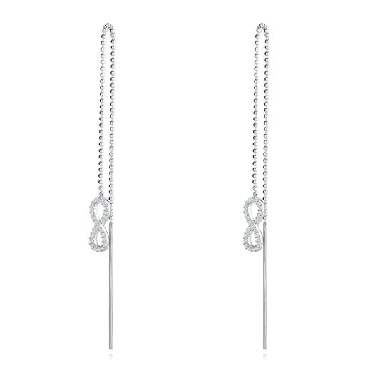 Provlékací náušnice ze stříbra 925 - Symbol Infinity na řetízku, zirkony