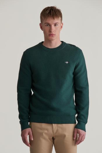 SVETR GANT COTTON TEXTURED C-NECK TARTAN GREEN