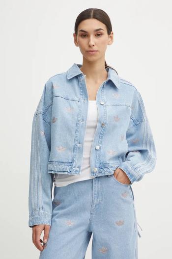 Džínová bunda adidas Originals Femme Galore Denim Rhinestone Jacket dámská, modrá barva, přechodná, JN3021