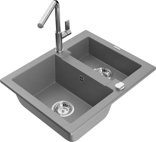MEXEN/S Carlos granitový dřez 1.5 včetně baterie Flora, šedá 6518-71-670401-00