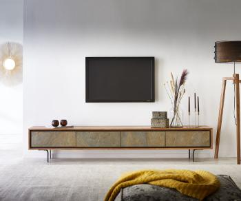 TV stolek Juwelo 220 cm přírodní akácie s kamennou dýhou 4