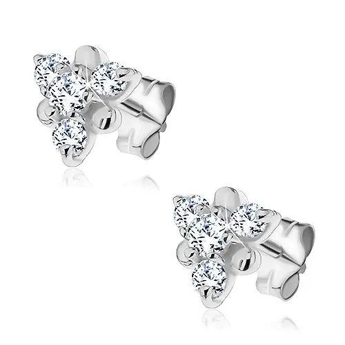 Náušnice ze stříbra 925 - zirkony a kuličky uložené do trojúhelníku