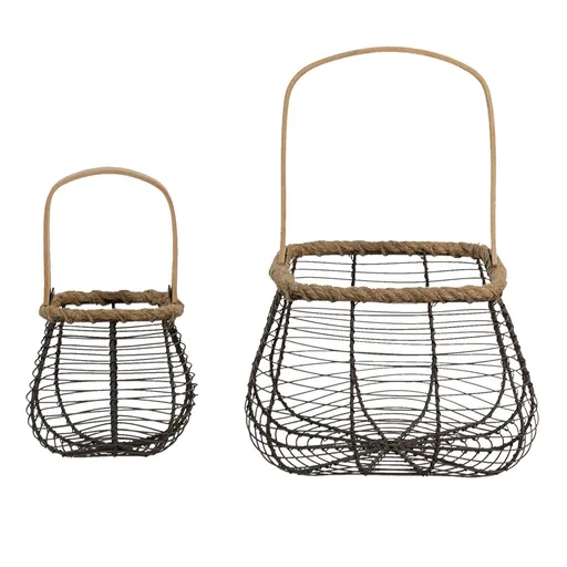 Set 2ks drátěných košíčků s uchem - 20*20*16 / 11*11*13 cm 6Y4671