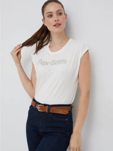 Pepe Jeans dámské krémové tričko PL505296808 XS
