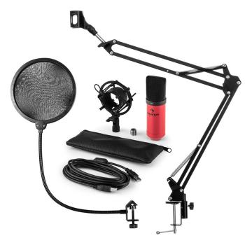 Auna MIC-900RD, USB MIKROFONNÍ SADA V4, ČERVENÁ, kondenzátorové mikrofony, POP FILTER, mikrofonní rameno