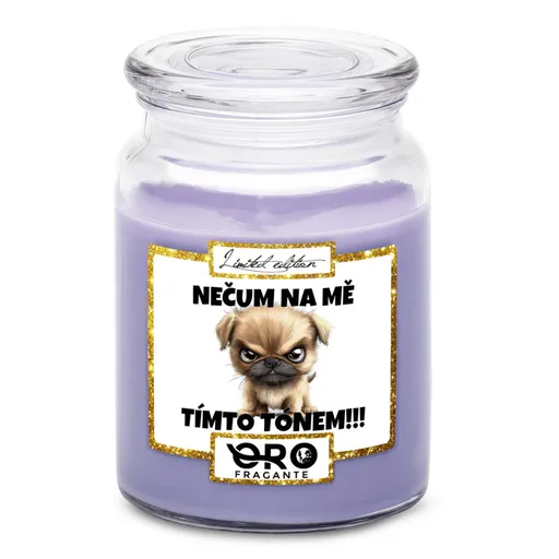 Svíčka Nečum na mě – pes (Vůně svíčky: Levandule)