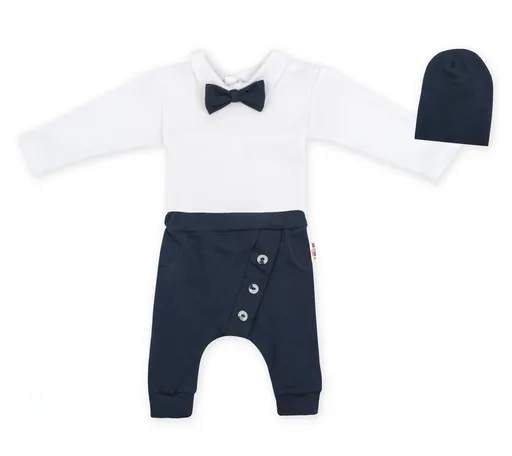 Baby Nellys 3-dílná sada Hubert, body s motýlkem, tepláčky a čepička - granát, vel. 98 vel.  98