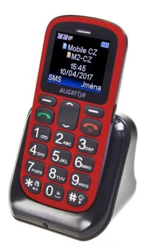 Aligator A321 Senior Dual SIM, červená-černá + nabíjecí stojánek
