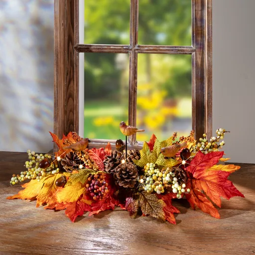 LED podzimní aranžmá s ptáčky