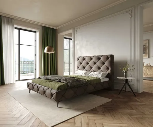 Čalouněná postel Nayara 140x200 cm mikrovlákno taupe vintage