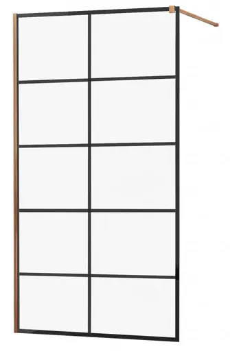 MEXEN/S KIOTO Sprchová zástěna WALK-IN 90x200 cm 8 mm, růžové zlato, černý vzor 1 800-090-101-60-77