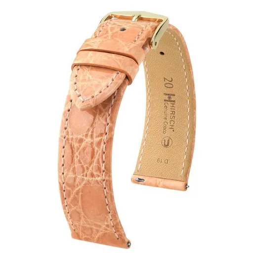 Řemínek Hirsch Genuine Croco - růžový, lesk - 18 mm - L – Standardní délka (doporučujeme) - 16 mm - Stříbrná