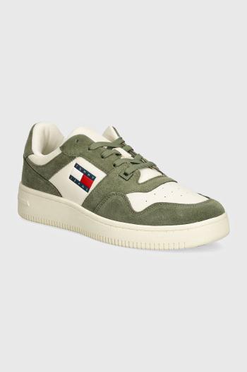 Sneakers boty Tommy Jeans TJM BASKET LEATHER zelená barva, EM0EM01440