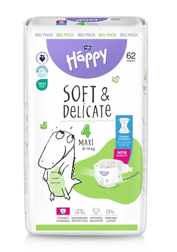 Bella Baby Happy Soft&Delicate 4 Maxi 8–14 kg dětské pleny 62 ks