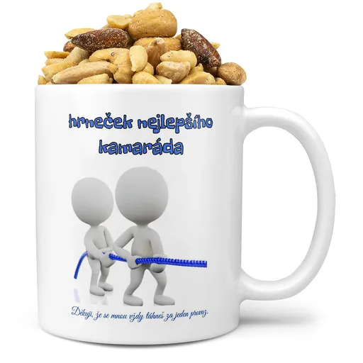 Hrnek Za jeden provaz – kamarád (Náplň hrníčku: Směs slaných oříšků)