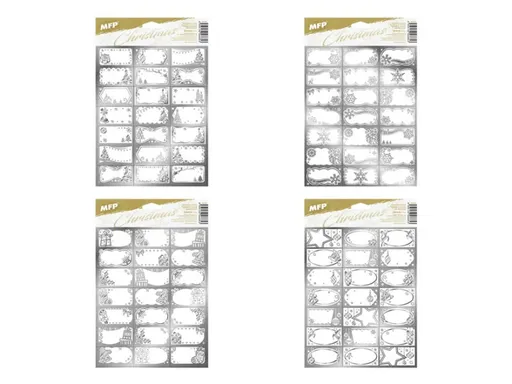 Samolepky na dárky vánoční stříbrné 200x300mm/21ks