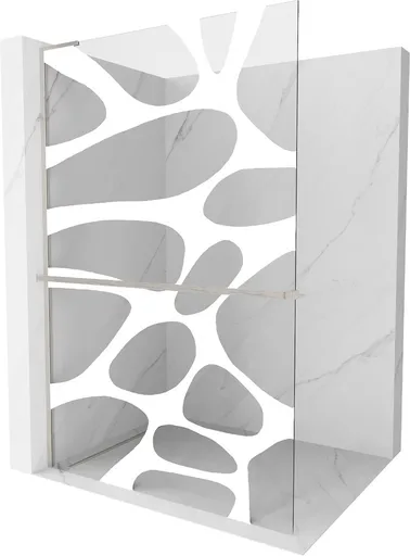 MEXEN/S Kioto+ L Sprchová zástěna WALK-IN s poličkou a držákem ručníků 70 x 200, bílý vzor, nikl kartáčovaná 800-070-123-97-97