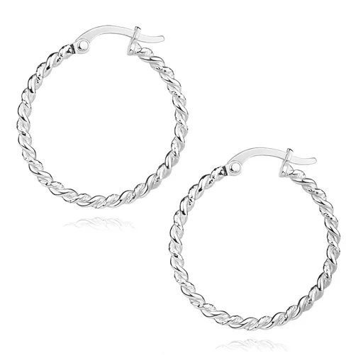 Stříbrné 925 náušnice - kruhy, pletená hladká a strukturovaná ramena