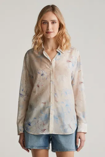 KOŠILE GANT REL FLORAL PRINT COT SILK SHIRT PUTTY