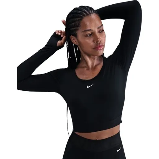 Nike W NP DF LS TOP GG SHINE Dámské zkrácené tričko, černá, velikost