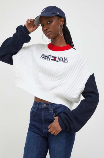 Svetr Tommy Jeans dámský, béžová barva, lehký, DW0DW17497