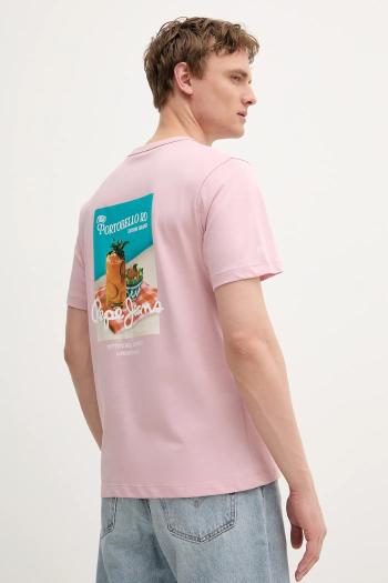 Bavlnené tričko Pepe Jeans pánske, ružová farba, s potlačou, PM509956