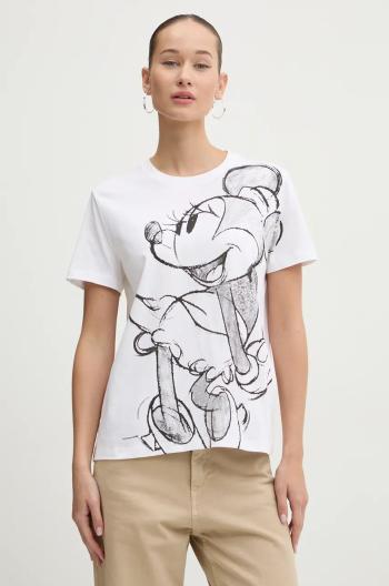 Bavlněné tričko Desigual MICKEYDRAWING bílá barva, 24WWTKA1