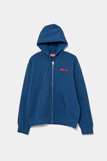 Detská bavlnená mikina Diesel SVOUGZIP OVER SWEAT-SHIRT fialová farba, s kapucňou, s potlačou, J02039