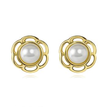 Zlaté náušnice 14K v tvare kvetu s kultivovanou perlou