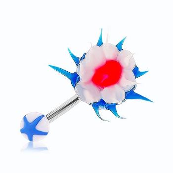 Piercing do bruška z ocele 316L, strapatá farebná gulička zo silikónu