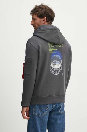 Mikina Alpha Industries NASA Orbit Hoody pánská, šedá barva, s kapucí, s aplikací, 146339