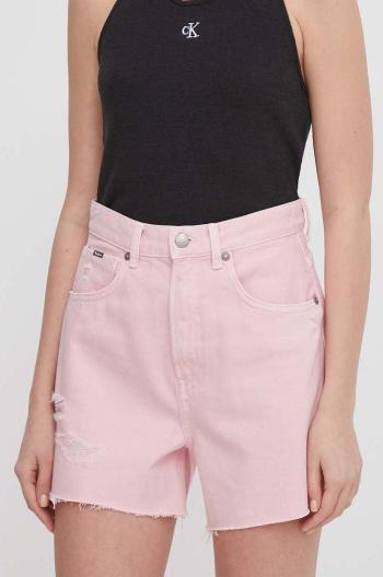 Džínové šortky Pepe Jeans A-LINE SHORT UHW CLR dámské, růžová barva, hladké, high waist, PL801122