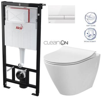 ALCADRAIN Sádromodul předstěnový instalační systém s bílým tlačítkem M1710 + WC CERSANIT CLEANON CITY AM101/1120 M1710 CI1