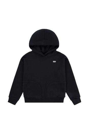 Dětská mikina Levi's BATWING CHEST HIT HOODIE černá barva, s kapucí, hladká, 4EL078