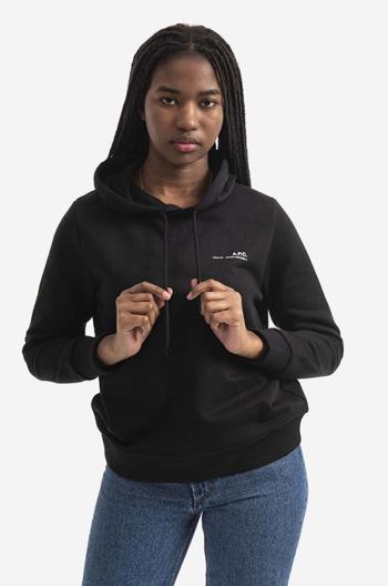 Bavlněná mikina A.P.C. Hoodie Item F COEAS-F27674 BLACK dámská, černá barva, s kapucí, hladká