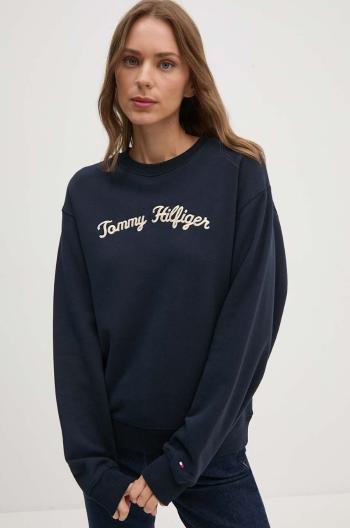 Bavlněná mikina Tommy Hilfiger dámská, tmavomodrá barva, s aplikací, WW0WW42615