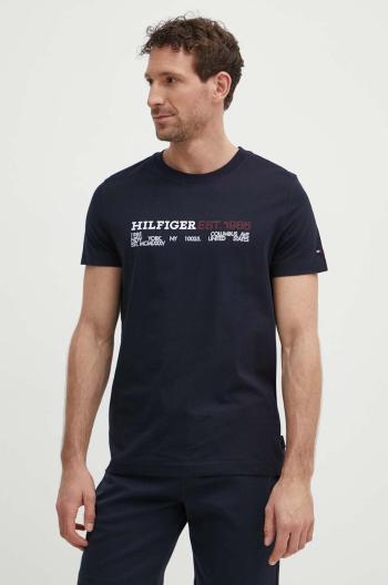 Bavlněné tričko Tommy Hilfiger tmavomodrá barva, s potiskem, MW0MW34435