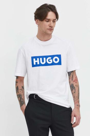 Bavlněné tričko Hugo Blue bílá barva, s potiskem, 50522376