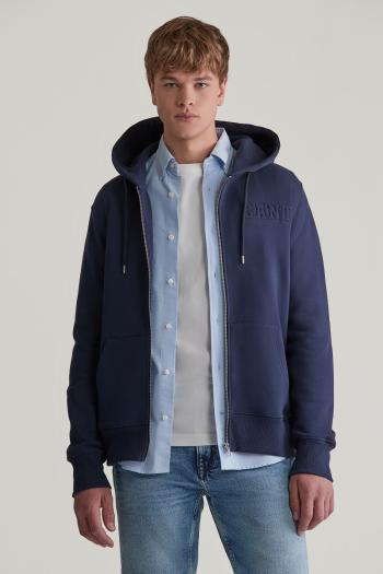 MIKINA GANT EMBOSSED FULL-ZIP HOODIE EVENING BLUE