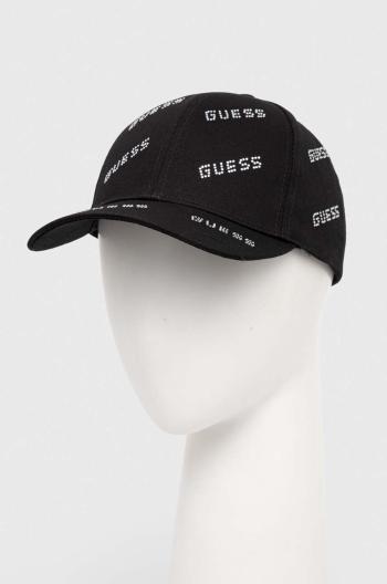 Bavlněná baseballová čepice Guess černá barva, s aplikací, V4RZ03 WFKN0