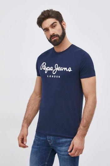 Tričko Pepe Jeans Original Stretch pánské, tmavomodrá barva, s potiskem