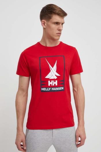 Bavlněné tričko Helly Hansen červená barva, s potiskem